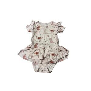 Sweet P Baby Co Size 12-18 Bamboo Romper Texan Longhorn Boot Cowboy H86